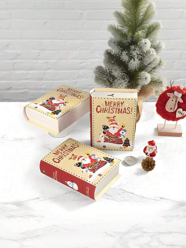 10pcs Book-Shaped Christmas Candy Boxes – Original Gift Packaging For Snack/Candy/Biscuit | For Christmas/New Year Gifting