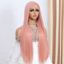 粉色長直合成纖維蕾絲前假髮 13X4，預拔髮根漂白髮結，適合 Cosplay、日常配戴、派對、耐熱纖維、萬聖節 - 彩色 - 查看 3