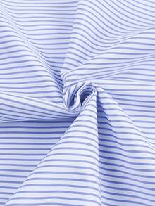 ASVIVID Women's Striped Pattern Button Collar Ruffle Cuff Long Sleeve Blouse - Blue - View 12