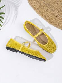 Women's Mesh Ballet Flats, Breathable Casual Square Toe, Fashionable Comfortable Soft Bottom Flat Shoes - Yellow - View 6