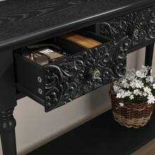 JOEMEY Console Table With 3 Drawers, Carved Entryway Table, Narrow Long Sofa Table For Living Room, Hallway, Behind Couch(Black) - Black - View 6