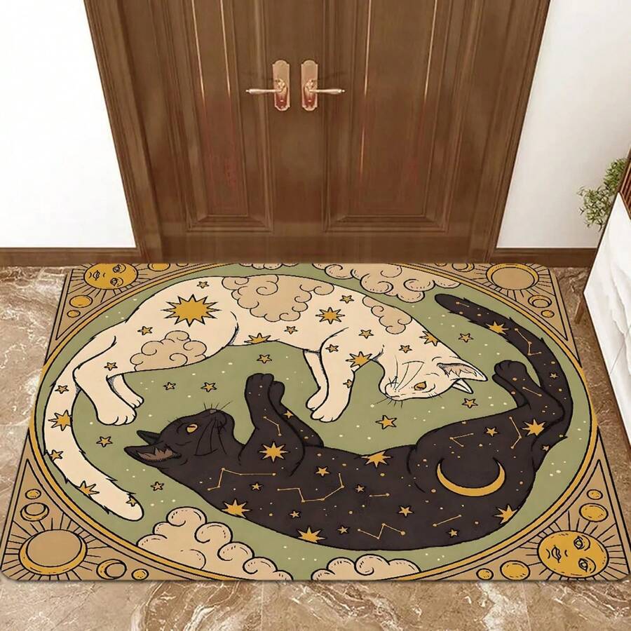 VIKAMA Yin Yang Cat Floor Mat Feature Doormat Soft Rug For Bedroom Creative Living Room Carpet Welcome Mat Outdoor Carpet Home D - Black - View 1
