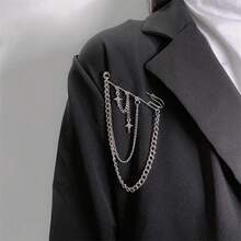 Cold Style Sweet Cross Star Brooch Female Fashion Suit Pin Accessories Chain Hip-Hop Niche Personality Pin , Versatile And Suitable For Formal Occasions - 銀色 - 查看 5