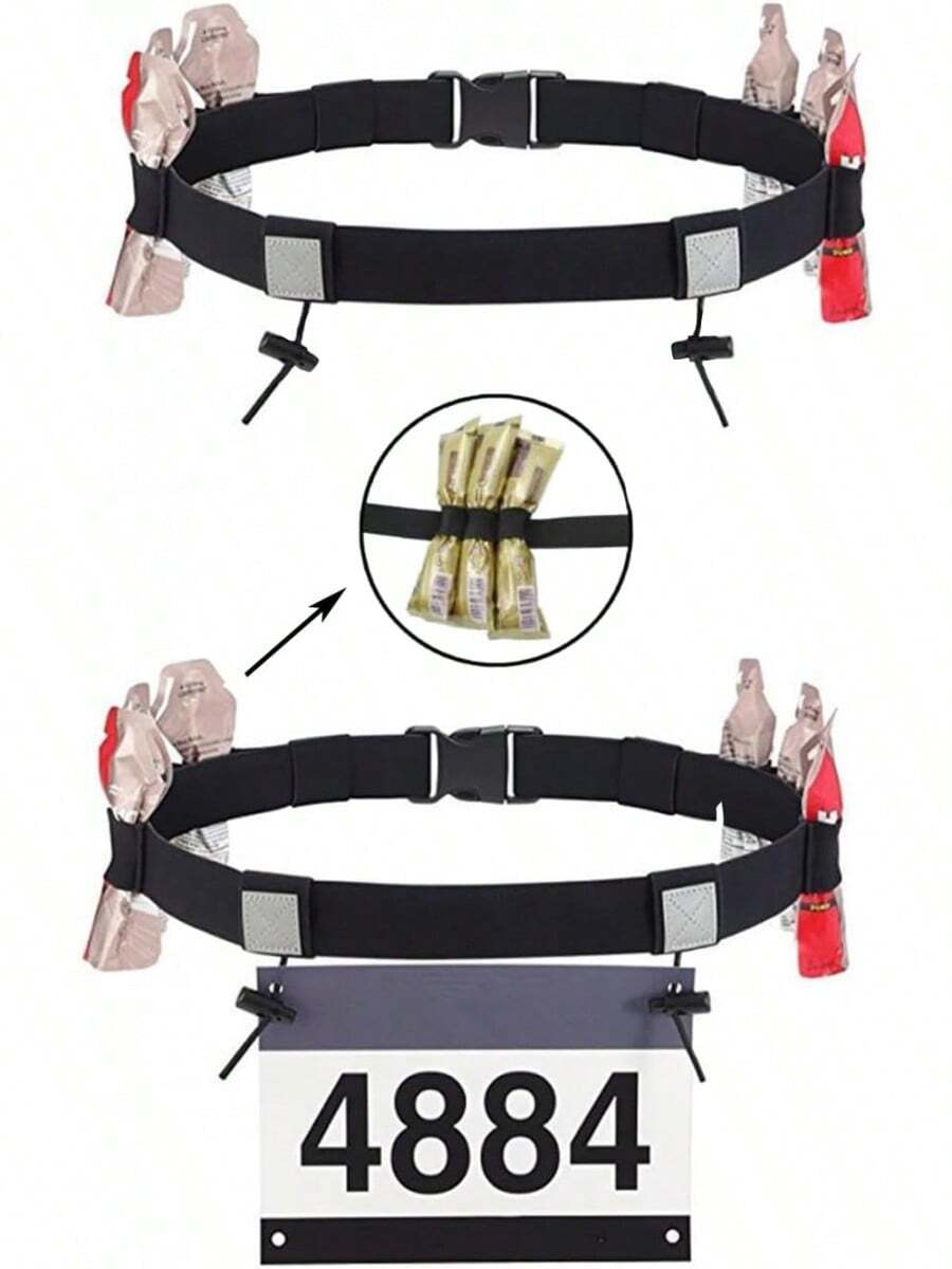 Cinturón de Números de Carrera con 6 Bucles de Gel, 2 Pcs Cinturón de Carreras de Triatlón, Cinturón Elástico para Correr con Tiras Reflectantes, Ajustable, para Triatlón, Maratón (Negro) - Negro & Azul - Ver 1