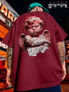 Shirt Oversized Streetwear Angel Money Dollar Cupid Angel Drawing Printed Anime REF 7177 FLUXOGEEK - 紫紅色 - 查看 7