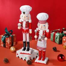 1个38厘米姜饼人饼干胡桃夹子，圣诞新品，可爱精致的设计，红色格子外观，创意独特，是理想的家居装饰、圣诞派对和新年装饰（姜饼厨师主题）。圣诞装饰、房间装饰、家居装饰、圣诞礼物、圣诞装饰品 - 彩色 - 查看 5