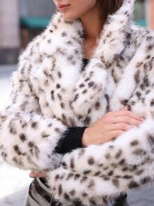 Women Leopard Print Faux Fur Coat, Autumn/Winter - Leopard Apricot - View 7