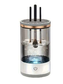 1 pezzo Pulitore elettrico per pennelli da trucco con interfaccia USB, corpo in plastica PP, stile semplice, corpo della tazza trasparente visibile, forma a tazza cilindrica, interruttore a un tasto, adatto per la pulizia, l'asciugatura e la conservazione dei pennelli da trucco, per signore, per uso domestico.