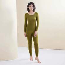 Ropa Interior Térmica para Mujeres Ropa de Invierno Sin Costuras Gruesa Doble Capa Lencería Cálida Conjunto de Ropa Térmica para Mujeres 2 Piezas - Blanco - Ver 14