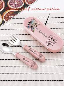2pcs Customized Cutlery Set, Customized Engraved Name Spoon & Fork Set - Stainless Steel Flatware Set, Stainless Steel Tableware, Mother's Day, Birthday, Father's Day, Graduation, Wedding, Housewarming, Restaurant, Kitchen, Office, School, Multi-Functional, Anti-Mold, Ornamental, Reusable, Stainless, Exquisite, Stylish, High-Quality,