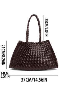 女士手工编织腋下包，2025新款百搭休闲复古蔬菜篮手提包、托特包和单肩包 - 咖啡 - 查看 2