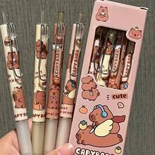 4pcs Capybara Gel Ink Rollerball Pens - 0.5mm Extra Fine Point Retractable Black Ink Pens - Cute And Fast Drying For Smooth Writing - Plastic Material With Anxiety Relief Design - Coffee Brown - View 9