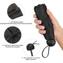 Paraguas de bolsillo, paraguas,Paraguas Portátil Resistente a La Lluvia, Sombrilla in Protección (Negro) - Negro - Ver 9