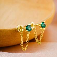 2/3Pcs 18K Golden Plated Tiny Cubic Zerconia Unilateral Pendant Tassel Ear Stud For Women,Tragus Cartilage Helix Piercing Jewelry Accessories Suitable For Daily Gatherings To Wearing