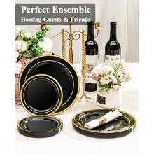 200PCS Silver Plastic Plates Set, 10.25 Inch Dinner Plates And. 5 Inch Dessert Plates, Premium Disposable Plates Party, Wedding - 100 + Đen viền vàng - Xem 3