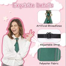 Bow Tie For Women, Adjustable Pre-Tied Ties For Women Girls Uniform Necktie With Rhinestone For Party School Concert - màu xanh lá - Xem 3