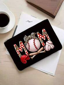 棒球妈妈生活帆布手提袋、零钱包、字母图案、拉链袋、个性化礼品包装、卡通趣味多用途手提袋、黑色黄麻手提袋配黑色按扣、购物袋、化妆包 - 彩色 - 查看 6