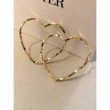 1 Pair Fashionable Heart-Shaped Hoop Earrings, Chic Twisting Earrings With High-End Feel, Suitable For Women's Casual Daily Wear - 金色 - 查看 1