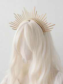 1 Halo Crown Mary Headband Gold Tiara Lolita Retro Crown Role Playing Headpiece DIY Headpiece, Bohemian Wedding, Halloween, Gothic, Ball, Party, Carnival (Black, Gold) Halloween Tie Type (Tie Material), Hair Band, Hair Hoop Hair Accessories