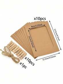21pcs/Set Vintage Paper Photo Frames, Flag Banner Home Decor With Clips And Jute Rope, Suitable For Wedding, Anniversary, Birthday, Holiday Party, Home Decor, Desktop DIY Decoration (10 Frames + 10 Clips + 1 Jute Rope)