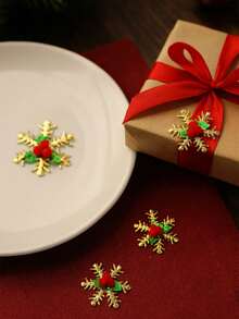 10 piezas/20 piezas Parches bordados con campanas estilo granja vintage navideña, diseño festivo de acebo y dorado, para envolver regalos interiores, decoración de mesa, repisa de chimenea, árbol de Navidad exterior, escena de exhibición de ventana, decoración del hogar, decoraciones navideñas, decoración de habitación de invierno