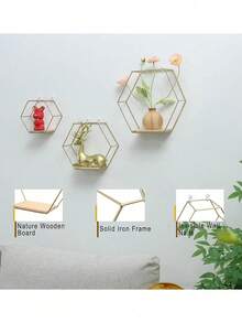 1 pièce Étagère murale hexagonale en métal de style nordique Ins, étagère de rangement murale créative pour le salon, la chambre à coucher