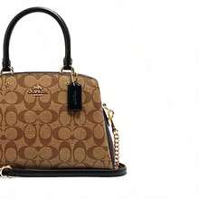 Coach Lillie 26 Metal Logo Embossed Tote Bag Medium Women's Khaki Monogram​ C1786 - Khaki - View 4