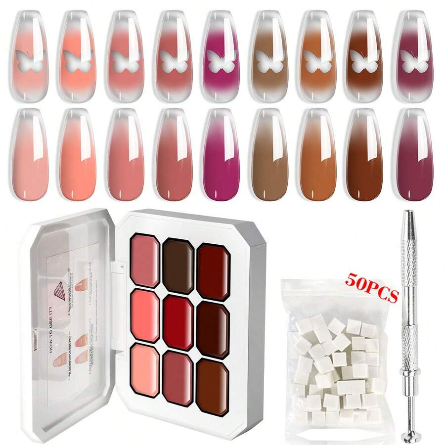 LIMEGIRL Gradient Painting Gel Set, 9 Colors Ombre Gel Nail Polish For Ombre Nails ,Wash-Free Painting Gel Set French Manicure DIY Nail Art,Off Gel Polish Kit For Salon And Nail Art DIY At Home - 彩色 - 查看 1