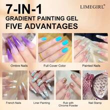 Bộ gel vẽ chuyển màu LIMEGIRL, 9 màu sơn móng tay gel ombre cho móng tay ombre, Bộ gel vẽ không cần rửa, làm móng kiểu Pháp, bộ sơn gel cho tiệm và làm móng tại nhà - Nhiều màu - Xem 2