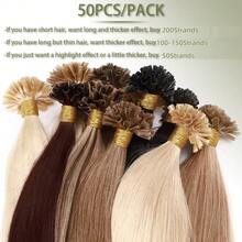 100 Strands /2pack  60#Platinum Blonde U Tip Hair Extensions Human Hair Keratin Pre Bonded Hot Fusion Nail Tip Balayage Natural Silky Straight Extensions 50 Strands 30g/Pack -10-24Inch - S60 - 查看 4