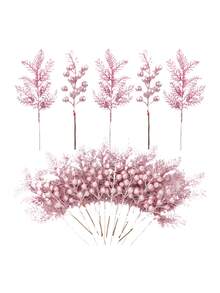 10 Pcs Christmas Decorations Set With Glitter Pine Branches & Berry Stems - For Xmas Tree Decor, Gift Wrapping, Party Home Decor, Ornament Crafting, Wreath Making, Holiday Festive Decorations (Gold/Silver/Champagne/Red) - Perfect Christmas Party Home Decor & Gift Supplies