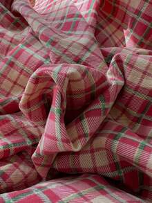 3件套100%涤纶复古格子印花被套组，2个枕套+1个被套（不含床单） - 彩色 - 查看 7