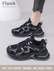 Flipark 1 双女式运动透气厚底运动鞋，系带黑色网眼轻便低帮休闲运动鞋 - 黑色 - 查看 2
