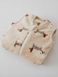 新生儿男童女童舒适柔软睡袋婴幼儿儿童无袖粉色豹纹印花可爱法兰绒保暖睡袋 - 臘腸狗 - 查看 6