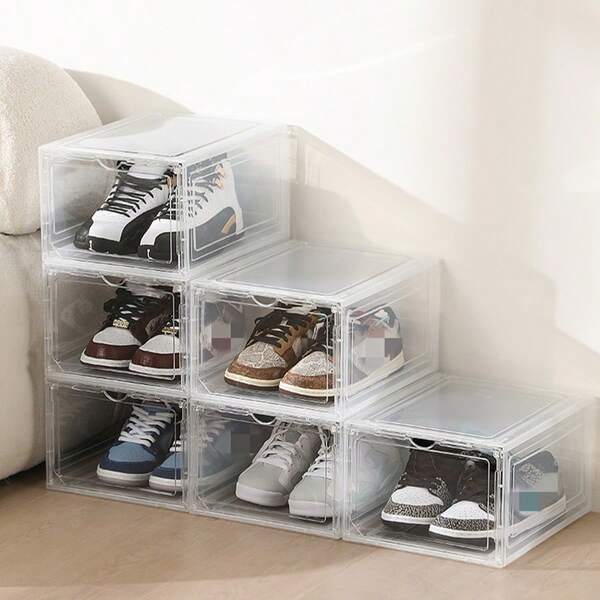 Acrylic Hard Plastic Shoe Box With Front Opening - Clear Version, Easy Installation, Space-Saving, Perfect For Closets, Athletic Shoes, Office Storage, The Ultimate Shoe Storage Solution.