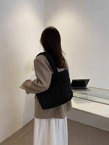 1pc Lightweight, Business Casual Ultra-Lightweight High-Capacity Quilted Tote Bag For Teen Girls Women College Students, Solid Color, Soft Underarm Shoulder Bag, Handbag For Daily Office Party, Casual Style Bag, School Supplies, School Tote Bag, Tote Bags For School, College Essentials