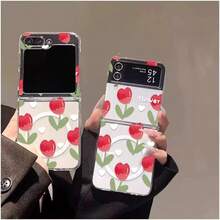 Funda plegable magnética con diseño de tulipán y corazón para Samsung Galaxy Z Flip3 5G/Galaxy Z Flip 4 5G/Galaxy Z Flip 5 5G/Galaxy Z Flip 6 5G/Galaxy Z Flip 7 5G, diseño adorable y romántico para mujeres