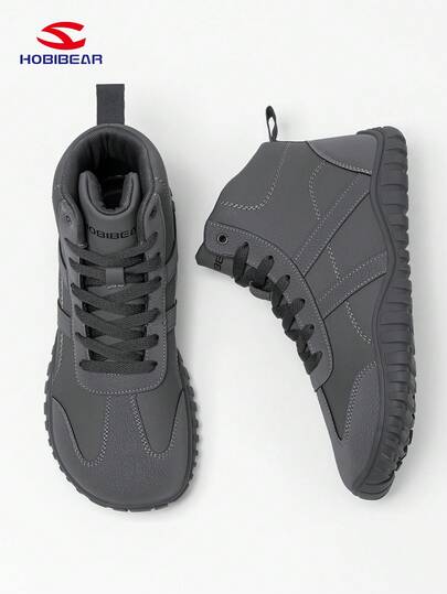 HOBIBEAR Tênis de Couro Microfibra para Homens e Mulheres, Sapatos Descalços com Altura Zero, Cano Médio, Grosso e Largo, Sapatos Confortáveis de Caminhada Nórdica, Sola de Borracha Macia, Sapatos de Treinamento Alemães, Adequados para Adolescentes e Caminhadas ao Ar Livre, Outono/Inverno