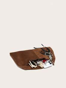 Ladies' Handbag Crescent Bag Brown Suede With Bead Bow Tie Matte Finish Lazy Retro Versatile Commuting Style Shoulder Underarm For Outings, Autumn And Winter.