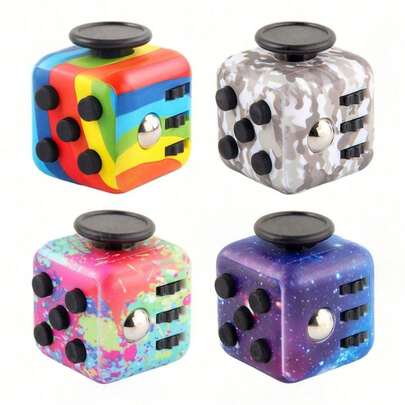 1pc Stress Relieving Dice Handle Magic Cube Dice,Fidget Toy Cube Toy Sensory Toy With 6 Different Functions Stress Anxiety Relief Toy Killing Time Finger Toy Office Classroom Toy Gift For Adults (Colour)