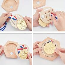 3/5/6件木制奖杯展示架，壁挂式收纳架，简易DIY安装，节省空间的设计，适合展示运动奖牌和成就，经典耐用的木制奖杯架，壁挂式奖杯展示架，鼓舞人心的装饰