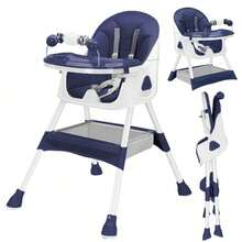 Piorlado Adjustable Height Children's High Chair  Portable Foldable Baby High Chair With Large Antislip Pad & Toy Rack Easy To Clean Feeding For Babies Infants Toddlers - 藍色 - 查看 9