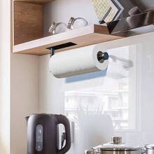 Paper Towel Holder Under Cabinet Wall Mount Kitchen Paper Towel, Self - Adhesive Paper Towel Bar, Paper Towel Rack, SUS304 Stainless Steel 13 Inch Black R, 1