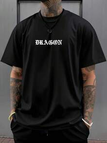 Men's Dragon Letter Print Casual Versatile Short Sleeve T-Shirt - 黑色 - 查看 3