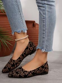 Women's Fashion Printed Slip-On Comfortable Shallow Mouth Ballet Flats, Suitable For Spring And Autumn, Plus Size - Dark Brown - View 6
