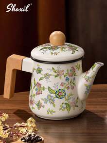 shoxil 1pc Enamel Coffee Pot, Floral Pattern Pour-Over Kettle, 1.2L Large Capacity Coffee Pot, Handle Pot Coffee Pot Narrow Mouth Oil Pot Boiling Pot, Home Boiling Pot, Tea Pot,Suitable For Electric Stove Gas Brewing Coffee Or Tea, - Enamel Pot Collection - View 9