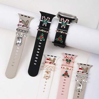 8pcs/Set Christmas Watch Band Decorations, Zinc Alloy Material, Reindeer/Candy Cane/Santa Claus Shaped, Compatible With Apple/ Watch Bands (Watch Band Not Included)