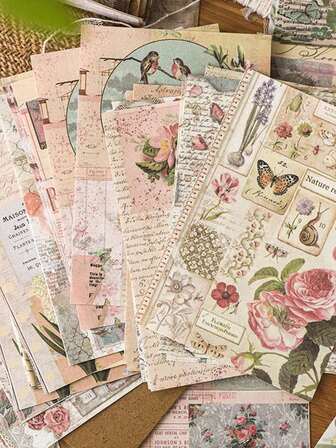100/400 piezas Serie Vintage Story Floral y Botánica para Scrapbooking y Diarios - Papel de colores mixtos DIY Kits de Scrapbooking con Sobres, Envoltorios de Regalo y Elementos Decorativos para Diarios, Scrapbooks y Proyectos Creativos, Suministros de Scrapbooking