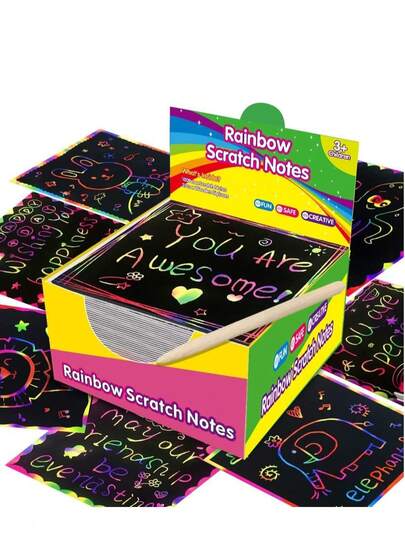 Rainbow Scratch Notes - 50/100 Colorful Notes For Boys And Girls, Ages 3 And Up, Children Party Favors, Stocking Stuffers,Halloween Gifts, Christmas Gifts