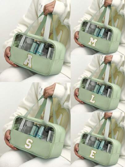 3/1PVC Transparent Travel Makeup Bag, Large Capacity DIY Letter Combination Toiletry Bag, Portable Waterproof Beauty Storage Bag, Chenille Letter Women's Handbag, Simple Letter Patch Toiletry Bag, Bathroom Cosmetics Storage Bag, Multi-Functional Waterproof Cosmetics Bag
